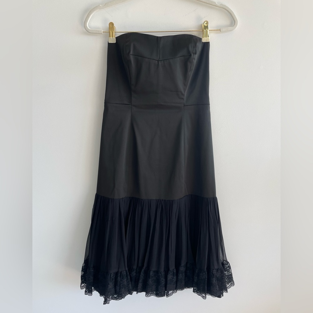 Philosophy Di Alberta Ferretti Black Strapless Cocktail Dress Lace Hem Size 6
